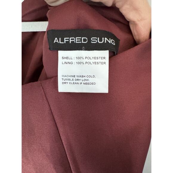 Alfred Sung D861 Bow One Shoulder Column Gown Cabernet Red 2 NWT $269 - Picture 15 of 16
